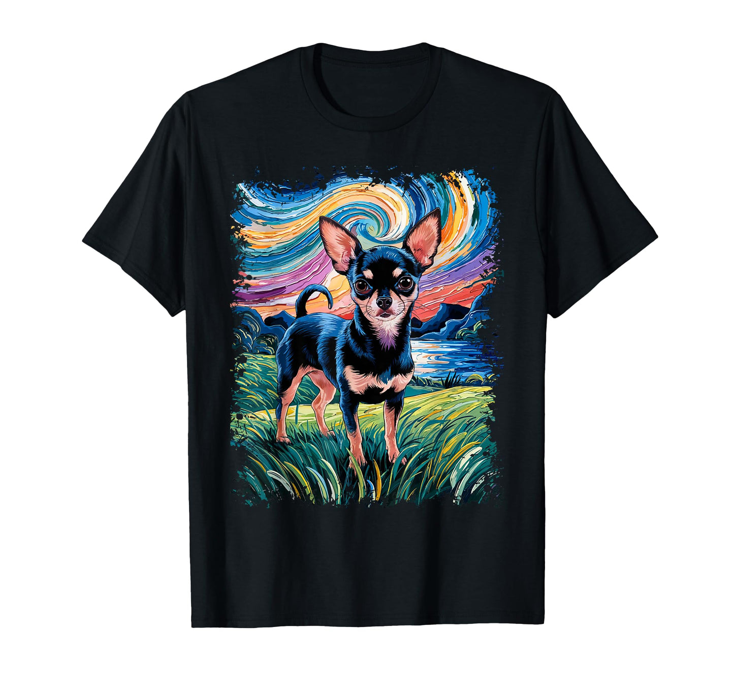 Black and Tan Smooth Chihuahua Starry Night Dog T-Shirt