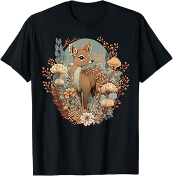 Cute Cottagecore Floral Deer Aesthetic Girls Women Graphic T-Shirt