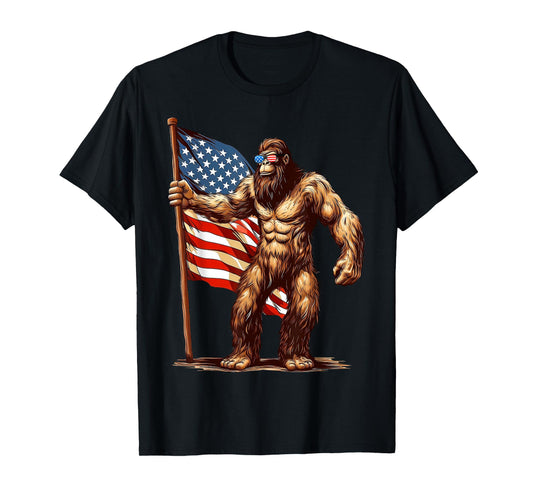 American Flag Bigfoot Sunglasses Patriotic 4th of July USA T-Shirt