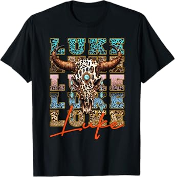 I Love Luke Personalized Name Vintage Styles 70s Bull-Skull T-Shirt