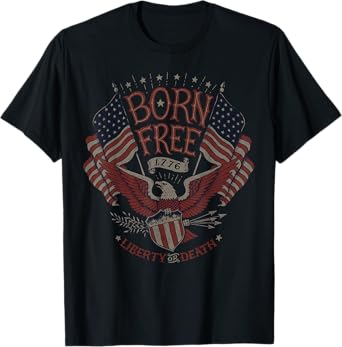 Vintage Born Free Eagle American Flag 1776 4th of July USA T-Shirt
