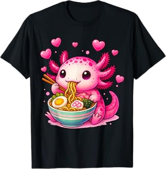 Cute Axolotl Ramen Anime Graphic Tees Kawaii Teen Girls Kids T-Shirt