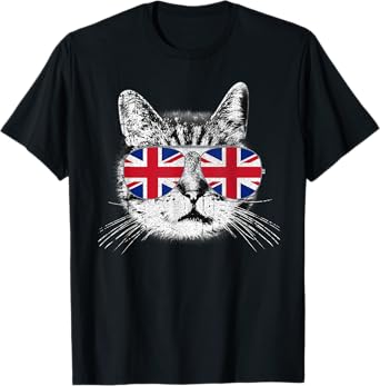 UK Union Jack Flag Shirt English England Cat Lover British T-Shirt