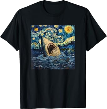 Van Gogh Shark Starry Night Funny Women & Men T-Shirt