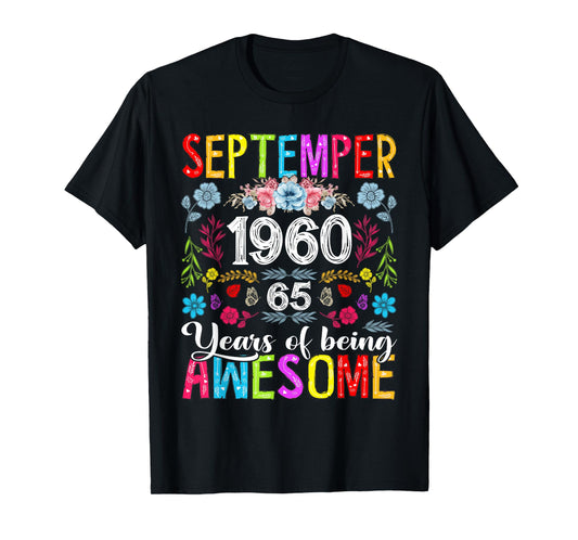 65 Year Old Floral September 1960 65th Birthday Gifts Women T-Shirt