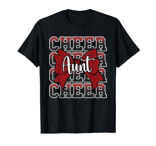 Cheer Aunt Auntie Bow Sport Cheerleader Cheerleading Red T-Shirt