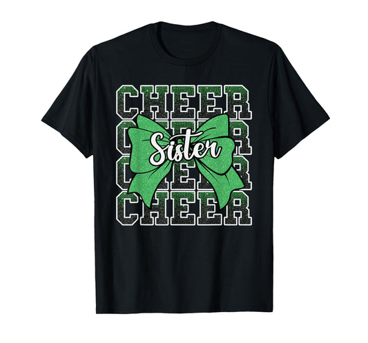 Cheer Sister Bow Sport Cheerleader Cheerleading Green T-Shirt