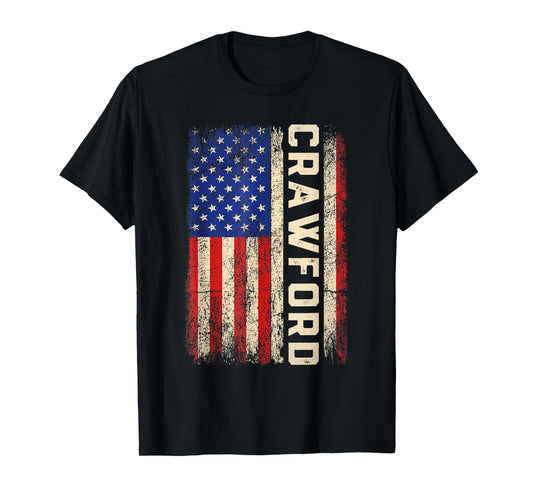 Crawford Last Name Shirt Crawford Name American Flag T-Shirt