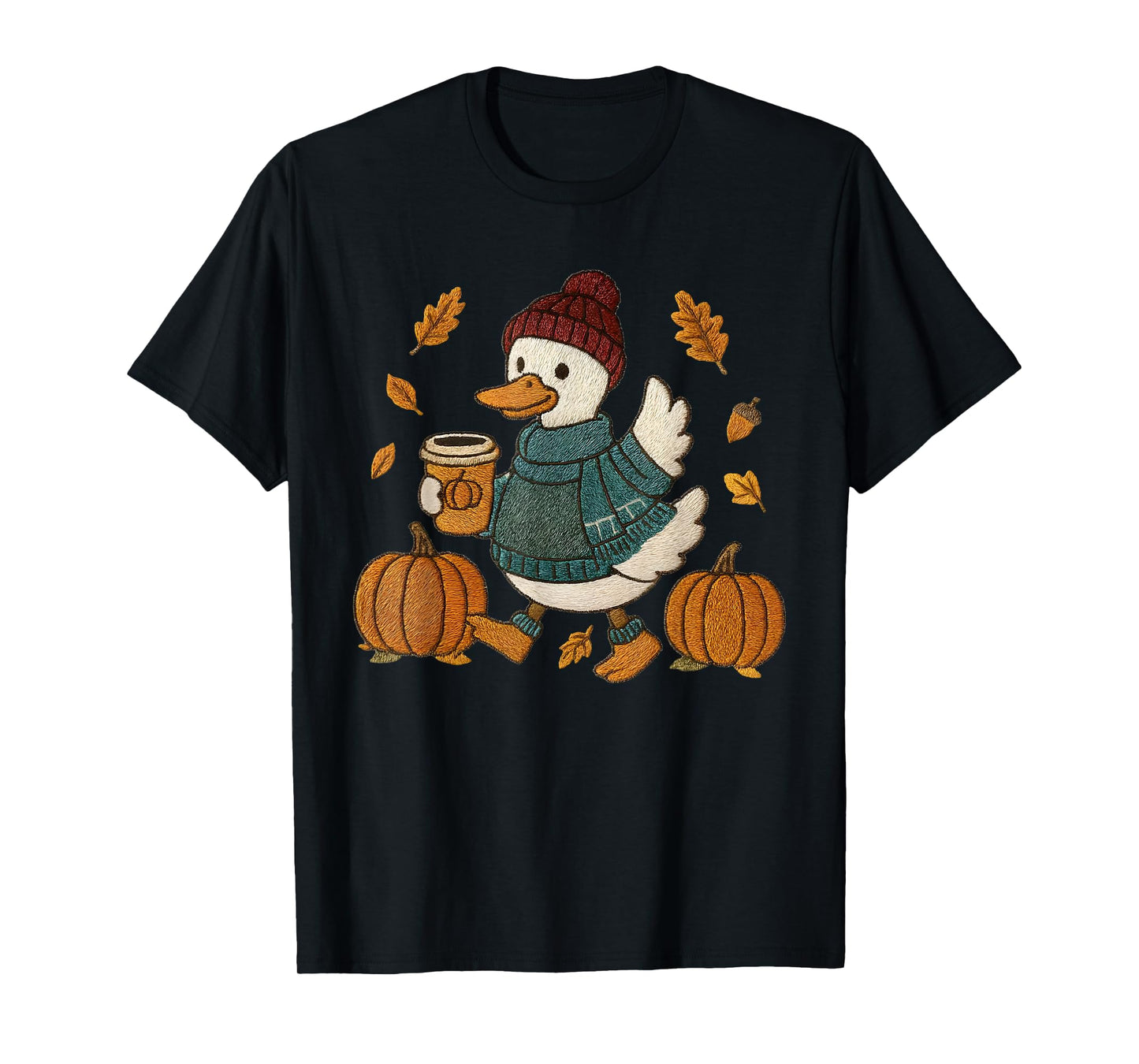 Cute Fall Duck Pumpkin Spice Latte Autumn Coffee Graphic T-Shirt