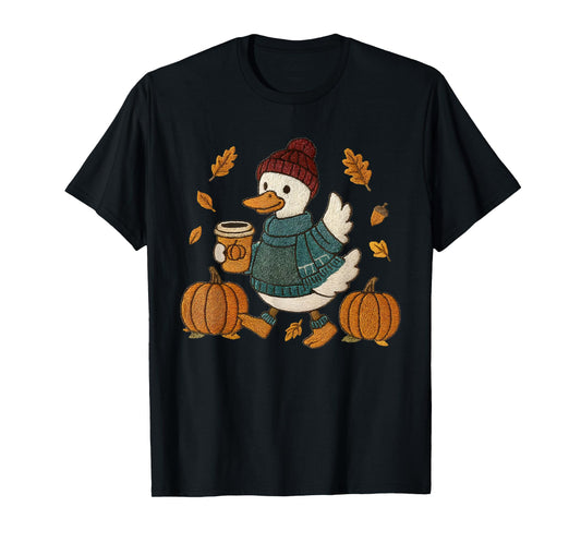 Cute Fall Duck Pumpkin Spice Latte Autumn Coffee Graphic T-Shirt