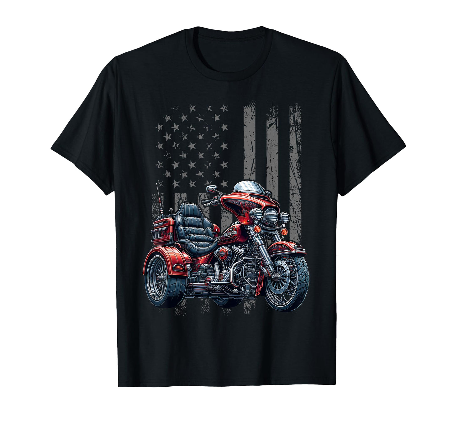 3 Wheels Motorcycle Trike Patriotic American Flag Trike T-Shirt