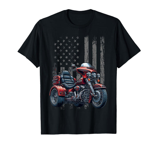3 Wheels Motorcycle Trike Patriotic American Flag Trike T-Shirt