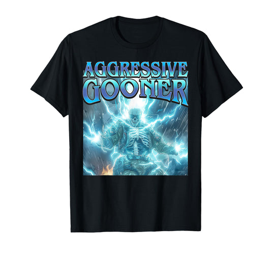 Aggressive Gooner - Funny Hard Lightning Skeleton Meme T-Shirt