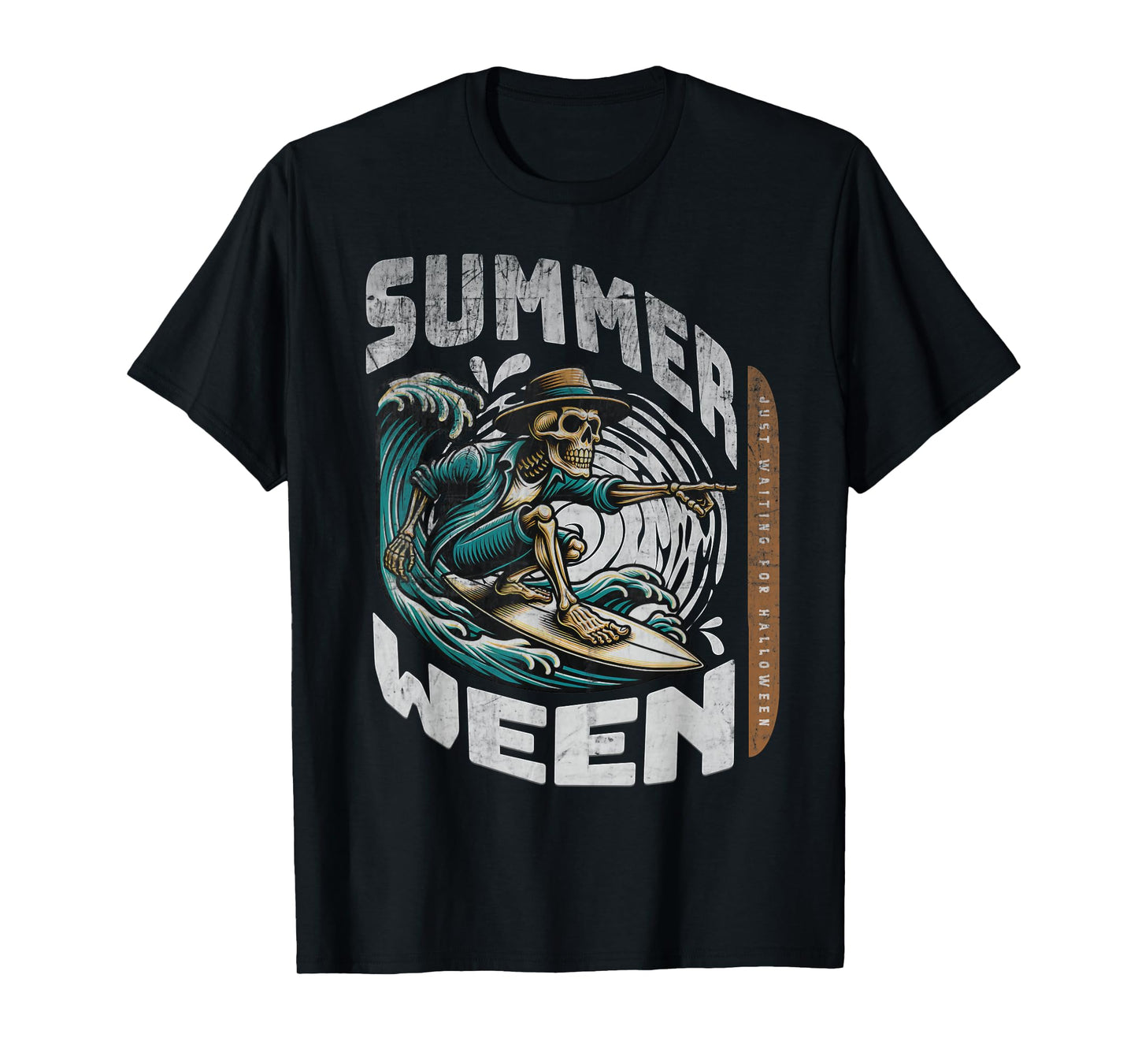 Summerween Halloween Skeleton Summer Vibes Surfing Ghost Men Women Kids T-Shirt