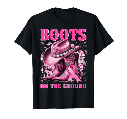 Boots On The Ground Cowgirl Western Breast Cancer Awareness T-Shirt