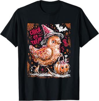 Chick or Treat Halloween Chicken Witch Fall Chicken Candy T-Shirt