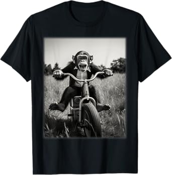 Funny Cute Monkey Chimp Riding Vintage Bicycle Men Woman T-Shirt