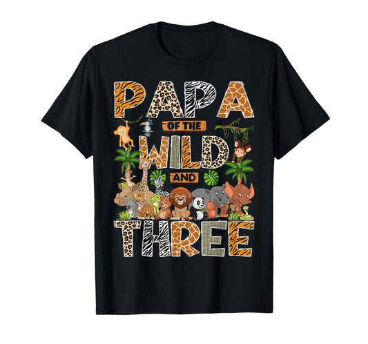 Papa Of The Wild & Three 3Rd Birthday Boy Safari Jungle T-Shirt