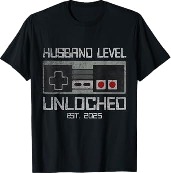 Future Husband Groom To Be in 2025 Gamer Wedding Leveling Up To Husband 2025 Leveled Up Bachelor Party Groom T-Shirt for Men, Black, Small, Short Sleeve, T-Shirt