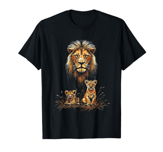 Lion Father Cubs Majestically Wildlife Jungle T-Shirt