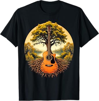 Acoustic Guitar Tree of Life Lake & Forest Nature Guitarist T-Shirt