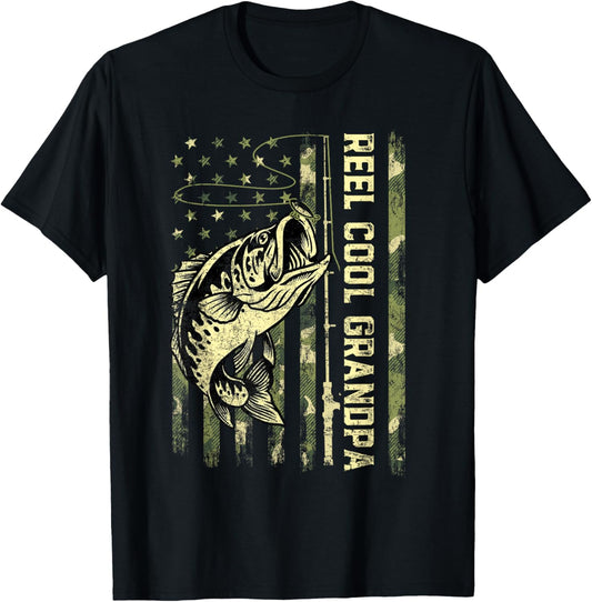 Reel Cool Grandpa Fisherman Camouflage Father's Day T-Shirt