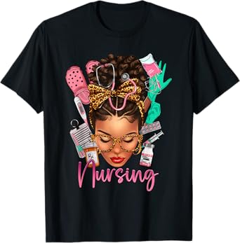Black Melanin Nurse Black History Month Afro Hair T-Shirt