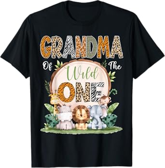 Grandma Of The Wild One First Birthday Safari Woodland T-Shirt
