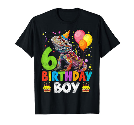 6th Birthday Boy Bearded Dragon 6 Years Old Bday Party T-Shirt