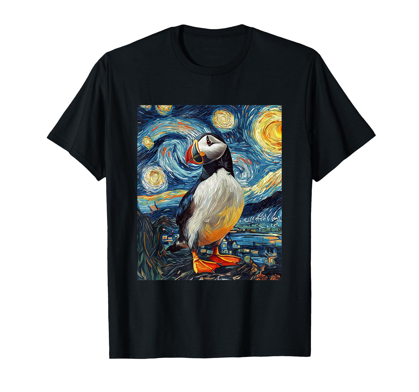 Puffin Sea Bird - Van Gogh Style - Starry Night T-Shirt