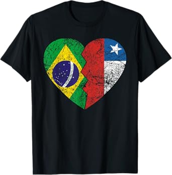 Chilean Brazilian Flags Heart | Brazil Chile Roots Vintage T-Shirt