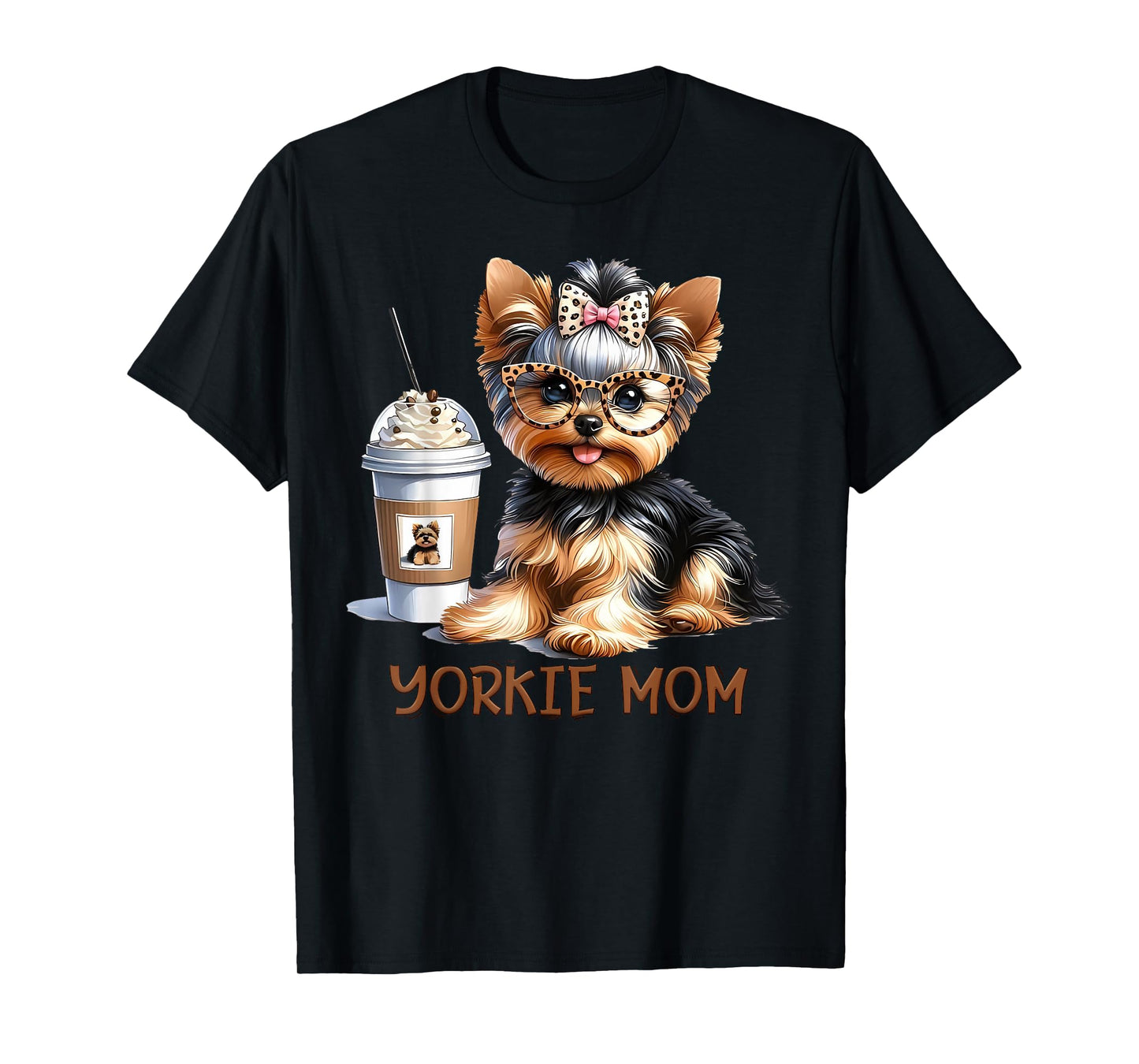 Cute Yorkie Mom Coffee Latte Iced Cream Yorkie Dog Mama T-Shirt for Men Women