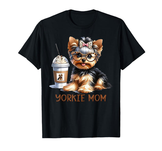 Cute Yorkie Mom Coffee Latte Iced Cream Yorkie Dog Mama T-Shirt for Men Women