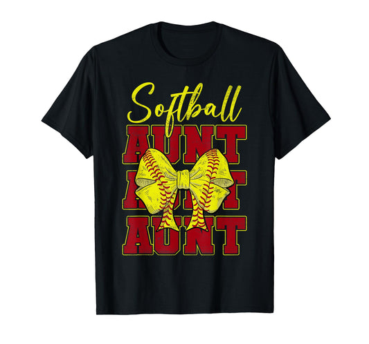 Softball Aunt Coquette Bow Sport Lover Vintage Mothers Day T-Shirt