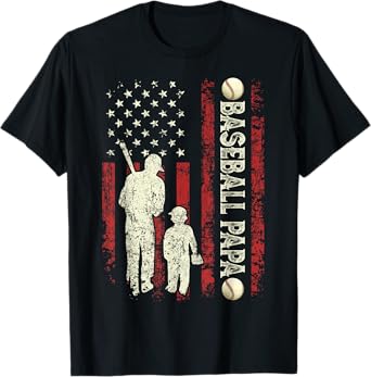 Father's Day Baseball Papa USA Flag Gifts Dad Men Baseball T-Shirt