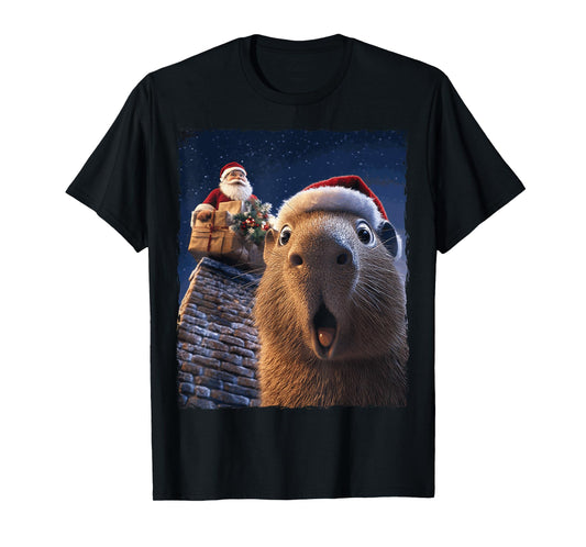 Funny Capybara Selfie Santa Xmas Christmas T-Shirt