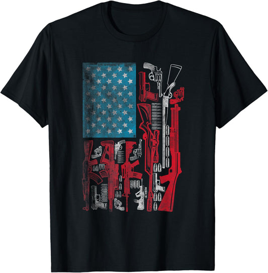 American Flag Guns Riffles Bullets US Flag Weapon Ammo Lover T-Shirt