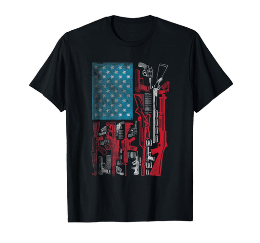 American Flag Guns Riffles Bullets US Flag Weapon Ammo Lover T-Shirt for Women Men