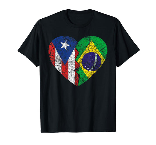 Brazilian Puerto Rican Flags Heart | Puerto Rico Brazil T-Shirt