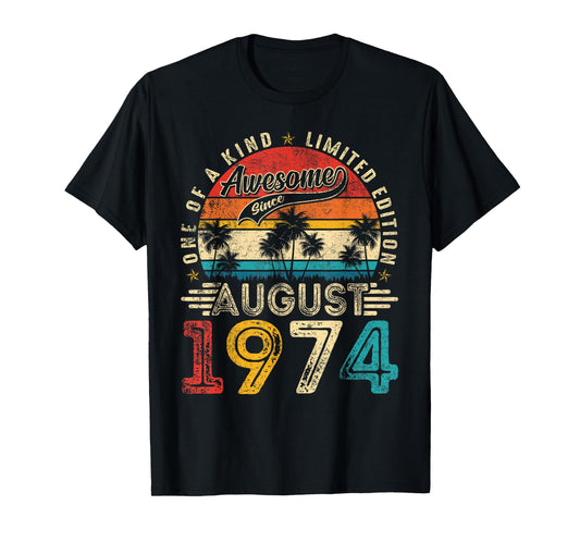 Awesome Since August 1974 Vintage Retro 50th Birthday Men T-Shirt
