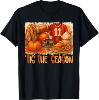 Tis' The Season Pumpkin Football Halloween Fall T-Shirt
