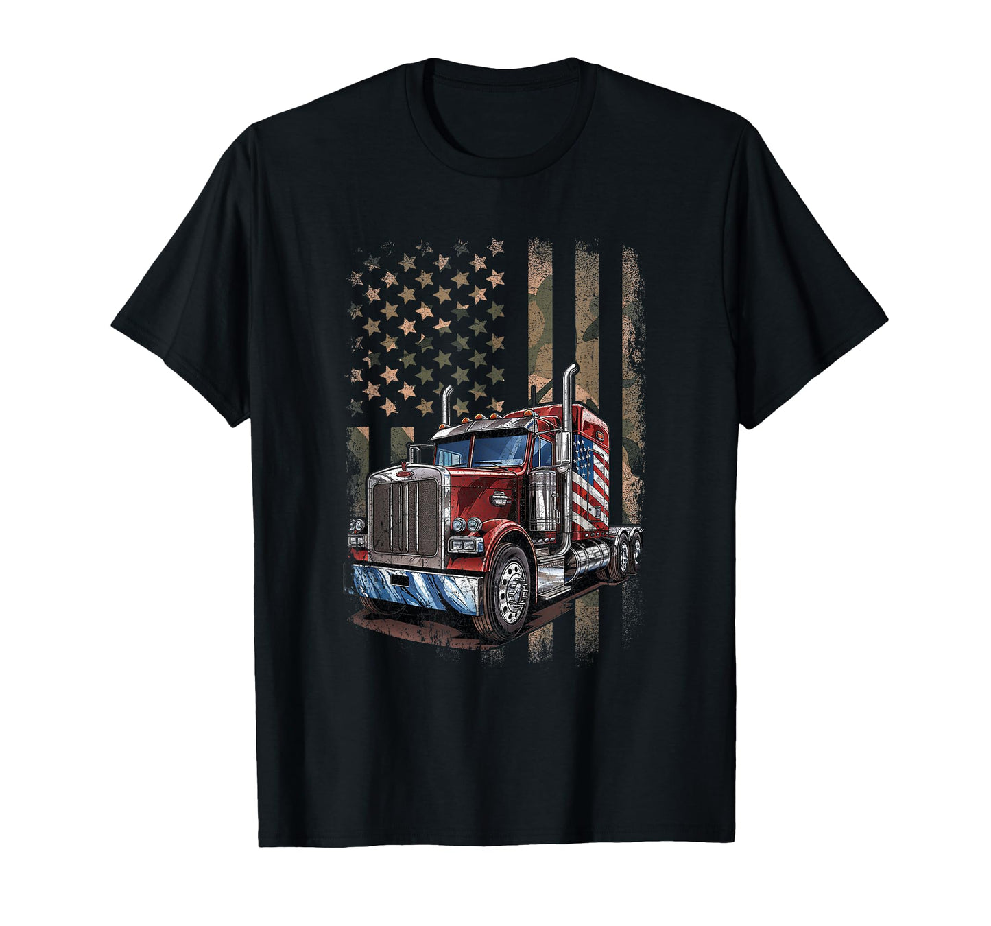 Truck Driver Camo USA American Flag Shirt Vintage Semi Truck T-Shirt