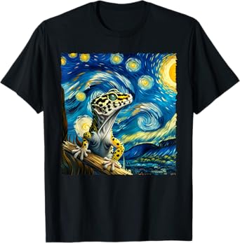Vintage Leopard Gecko Starry Night Portrait Cute Animals T-Shirt