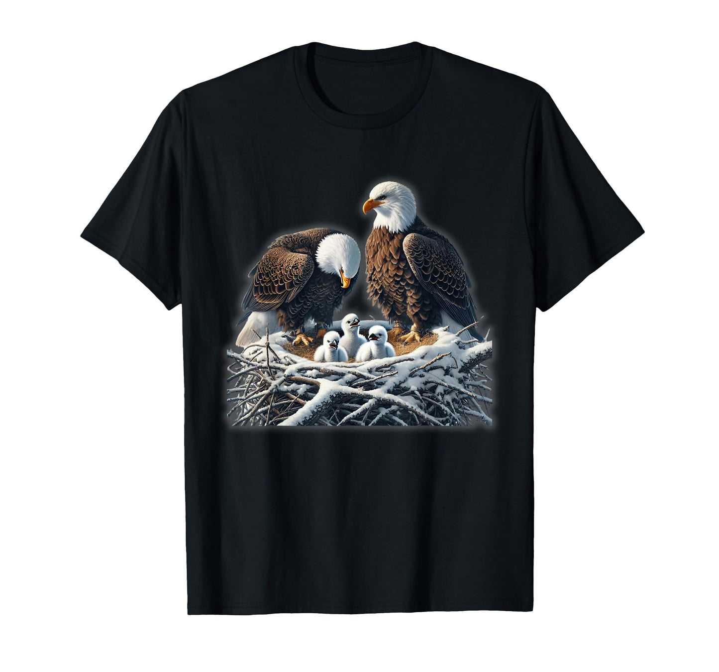 Bald Eagle Dad Mom Three Eaglet Chicks Babies in the Nest T-Shirt