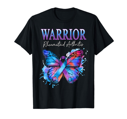 Rheumatoid Arthritis Awareness Warrior Blue Purple Butterfly T-Shirt