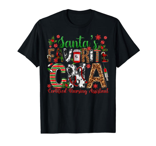 Santa's Favorite CNA Certified Nursing Assistant Christmas T-Shirt