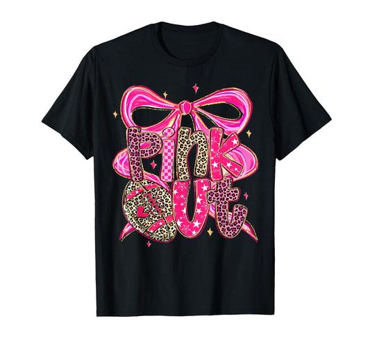 Pink Out Breast Cancer Football Coquette Bow Mom Girls Women T-Shirt