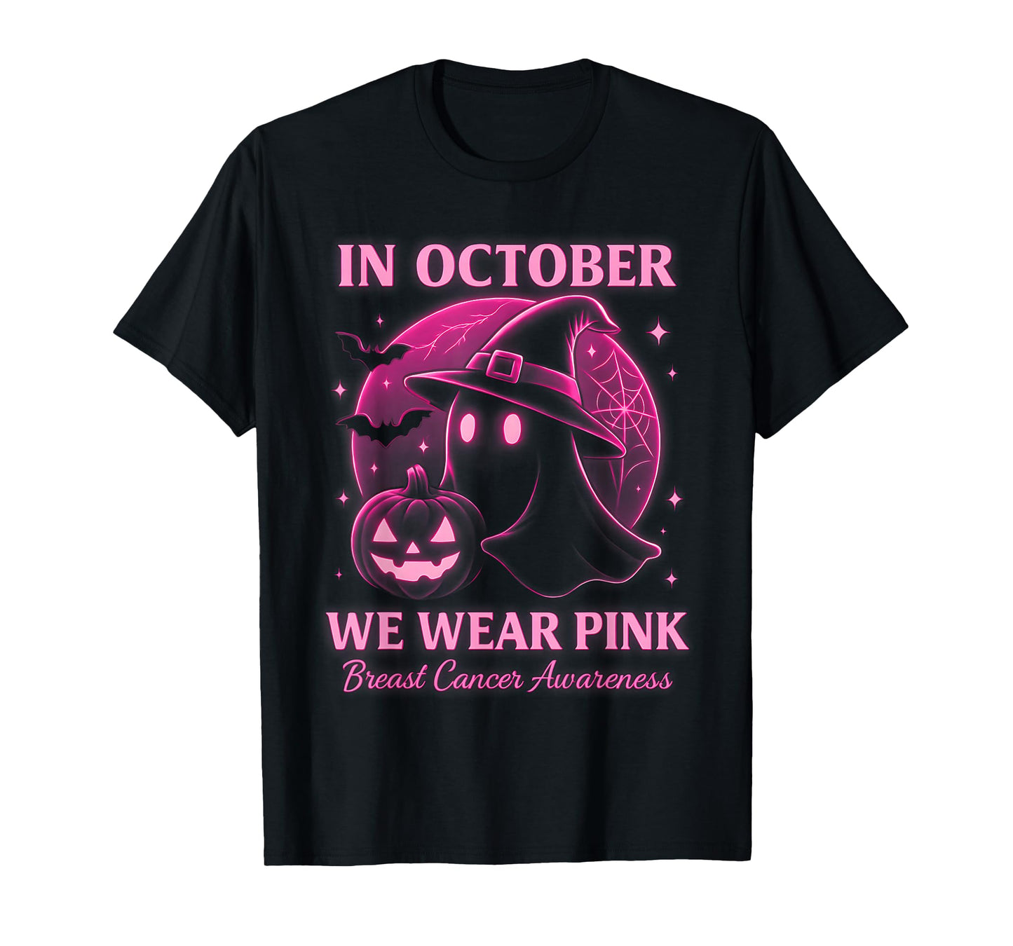 in October We Wear Pink Ghost Halloween Women Breast Cancer T-Shirt