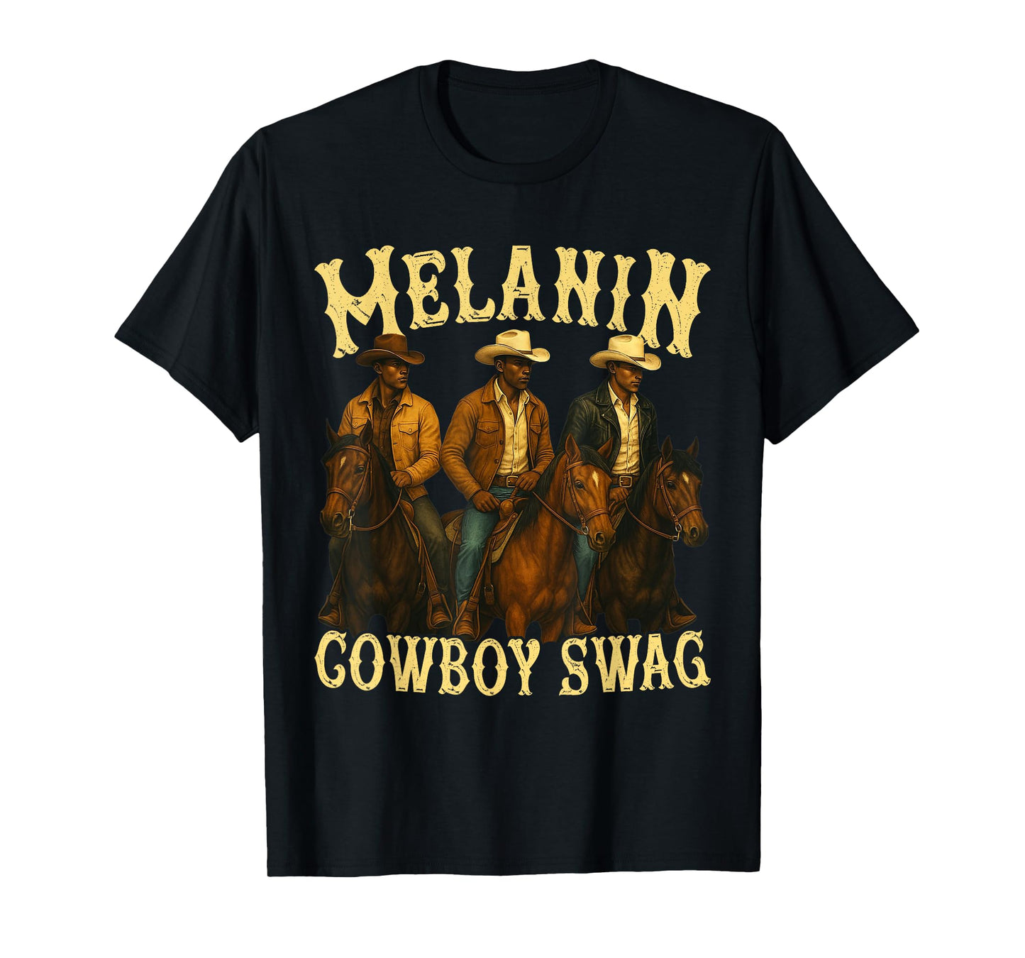 Western Rodeo Cowboy Riding Horses Melanin Cowboy Swag T-Shirt