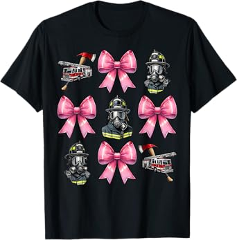 Coquette Bow Firefighting Firefighter Fire Truck Mom Girl T-Shirt